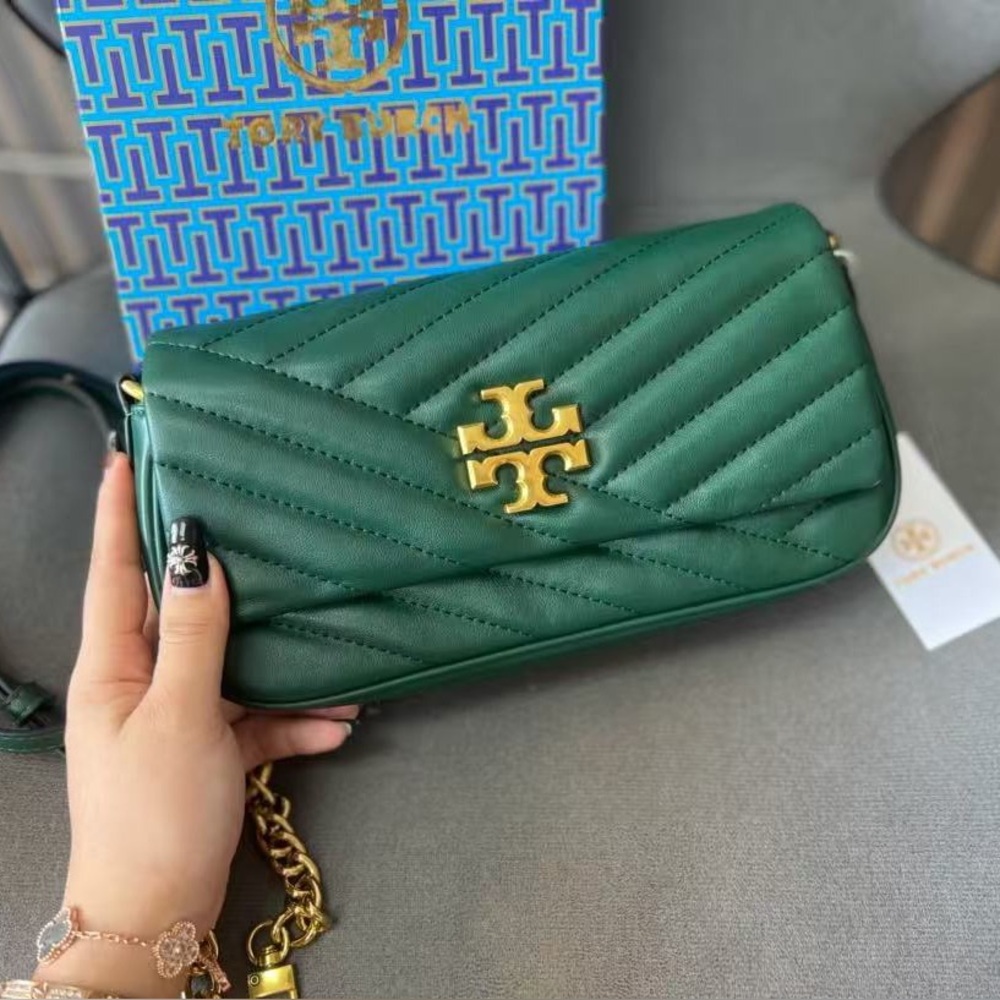 Tory Burch Green Kira Chevron Quilted Crossbody Bag